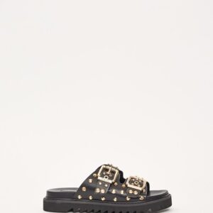 06589C2AB837DE6498439B4B7C865E92_ Gaudi' Sandalo Nero con Borchie e Fibbie Oro