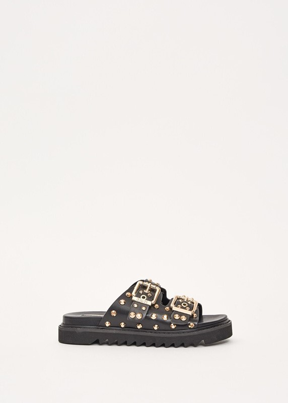 Gaudi' Sandalo Nero con Borchie e Fibbie  Oro