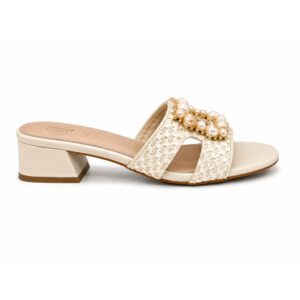 Gold&Gold Sandali Donna Beige Fibbia di Perle
