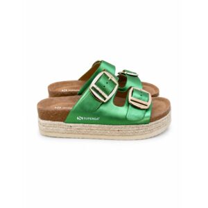 232ffc89-689d-4e38-b0dc-846fe04369c3 Superga Ciabatte Platform Donna in Vera Pelle Verde Metallizzato