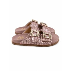 Mode ciabatte donna oro intrecciate in vera pelle con fibbie