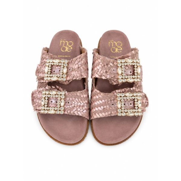 AB288D9AAA21C24889CD94062BA6010B_ Mode ciabatte donna oro intrecciate in vera pelle con fibbie