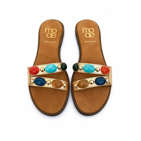 Mode ciabatte donna nere in vera pelle con pietre multicolor