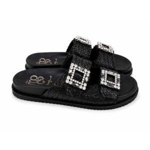 519c1143-e407-4744-945b-c4b372de07da Mode Ciabatte Donna Intrecciate con Doppia Fibbia Gioiello Nere