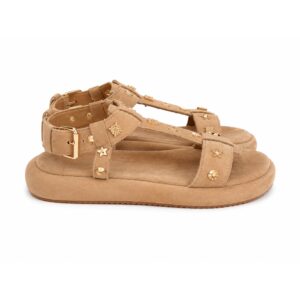 cdfb7534-a163-4d55-9b3a-df6dd6553872 Mode Sandali Donna Platform Beige con Borchie Oro