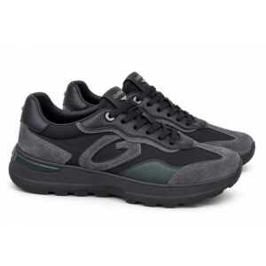 00C65554DC200B4B14BA76D53DBF9B27_ Guardiani sneakers uomo nere e grigie con dettagli verde scu