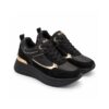 4us sneakers donna nere con zeppa alta 5 cm e dettagli oro