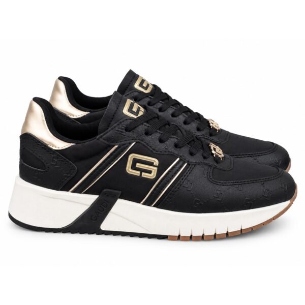 GaudÌ sneakers donna nere con zeppa alta, dettagli dorati e