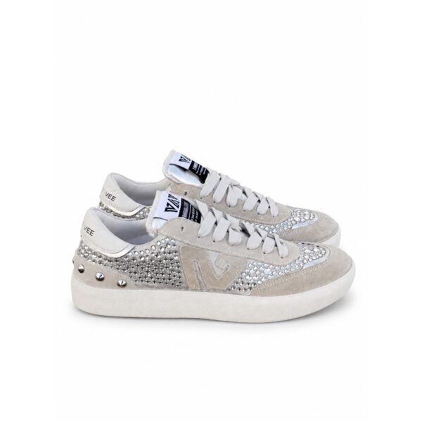 Emanuelle vee sneakers donna beige e argento con strass e bo