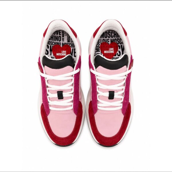 LOVE MOSCHINO Sneakers Donna Rosa e Bordeaux con Suola Alta