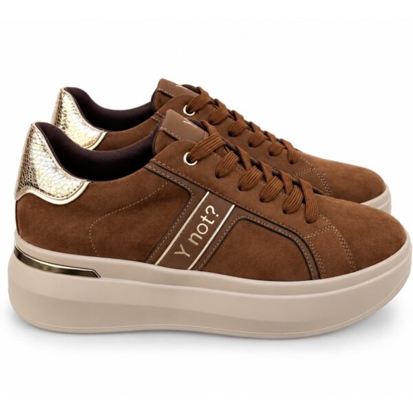 Ynot sneakers donna con zeppa alta beige e marrone  suola 5