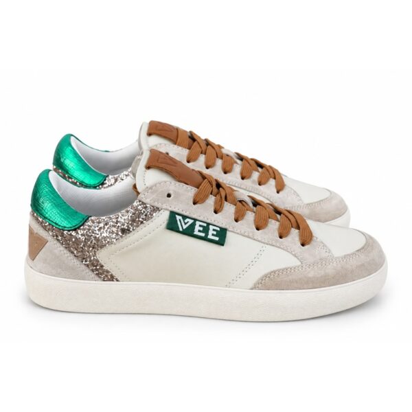 Emanuelle vee sneakers donna beige e bianco con dettagli ver