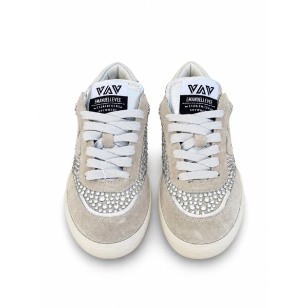 Emanuelle vee sneakers donna beige e argento con strass e bo