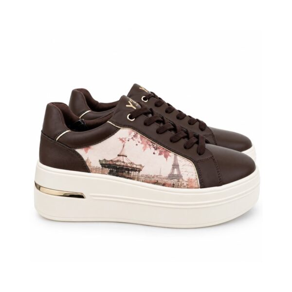 B2CF2EA1DE227559A25F6CF1EA0B7F5D_ Ynot? sneakers donna marroni con stampa parigi e platform