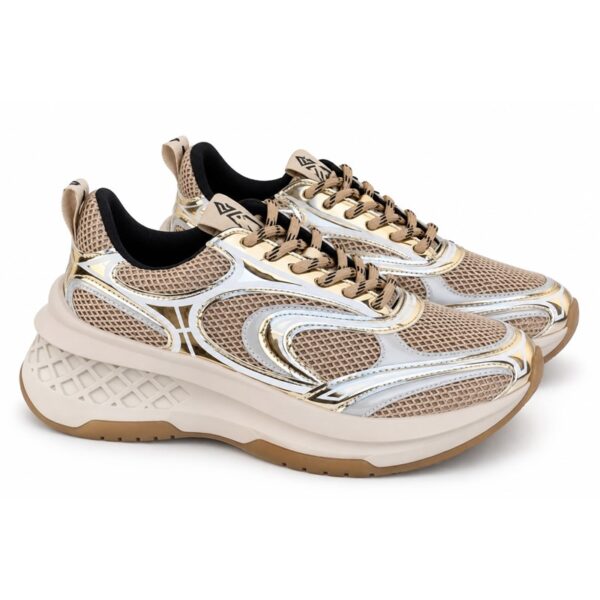 Emanuelle vee sneakers donna beige e oro con dettagli metall