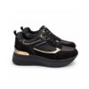 4us sneakers donna nere con zeppa alta 5 cm e dettagli oro