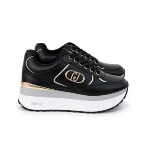 F4F5B5A6756703375010F0802D1778C2_ Liu-jo sneakers donna nere con zeppa alta bianca