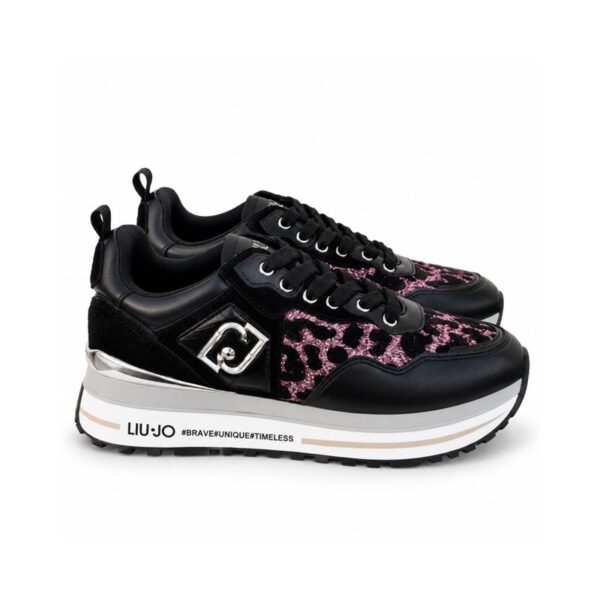 F954BC48561E0364EC3AFB1FF60BA187_ Liu-jo sneakers donna nere con fantasia leopardata rosa