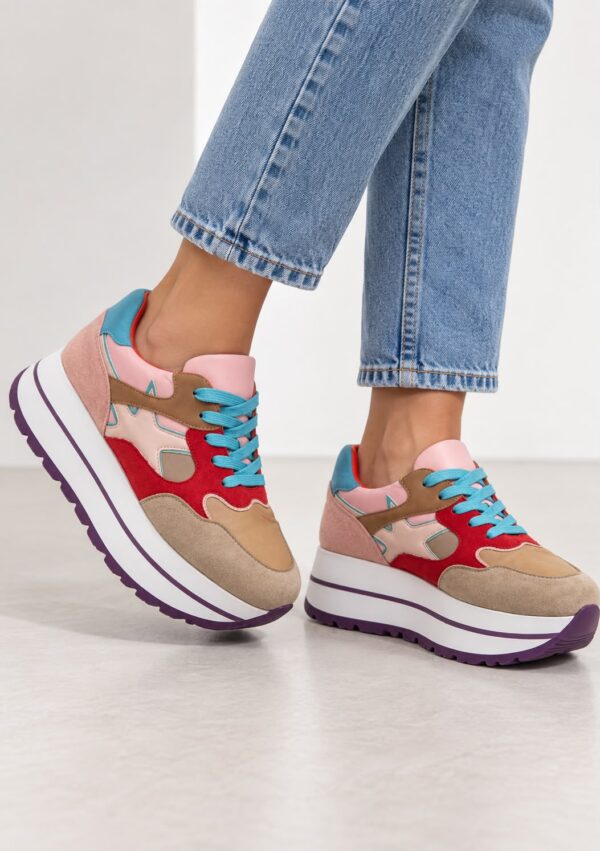 cca1a39c-a6a7-49a1-932c-46b4ebab3b66 YNOT? Sneakers Donna Platform Multicolore Rosa, Rosso e Beige